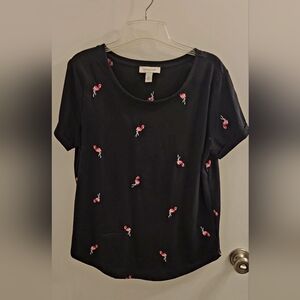Black Top with pink flamingo print